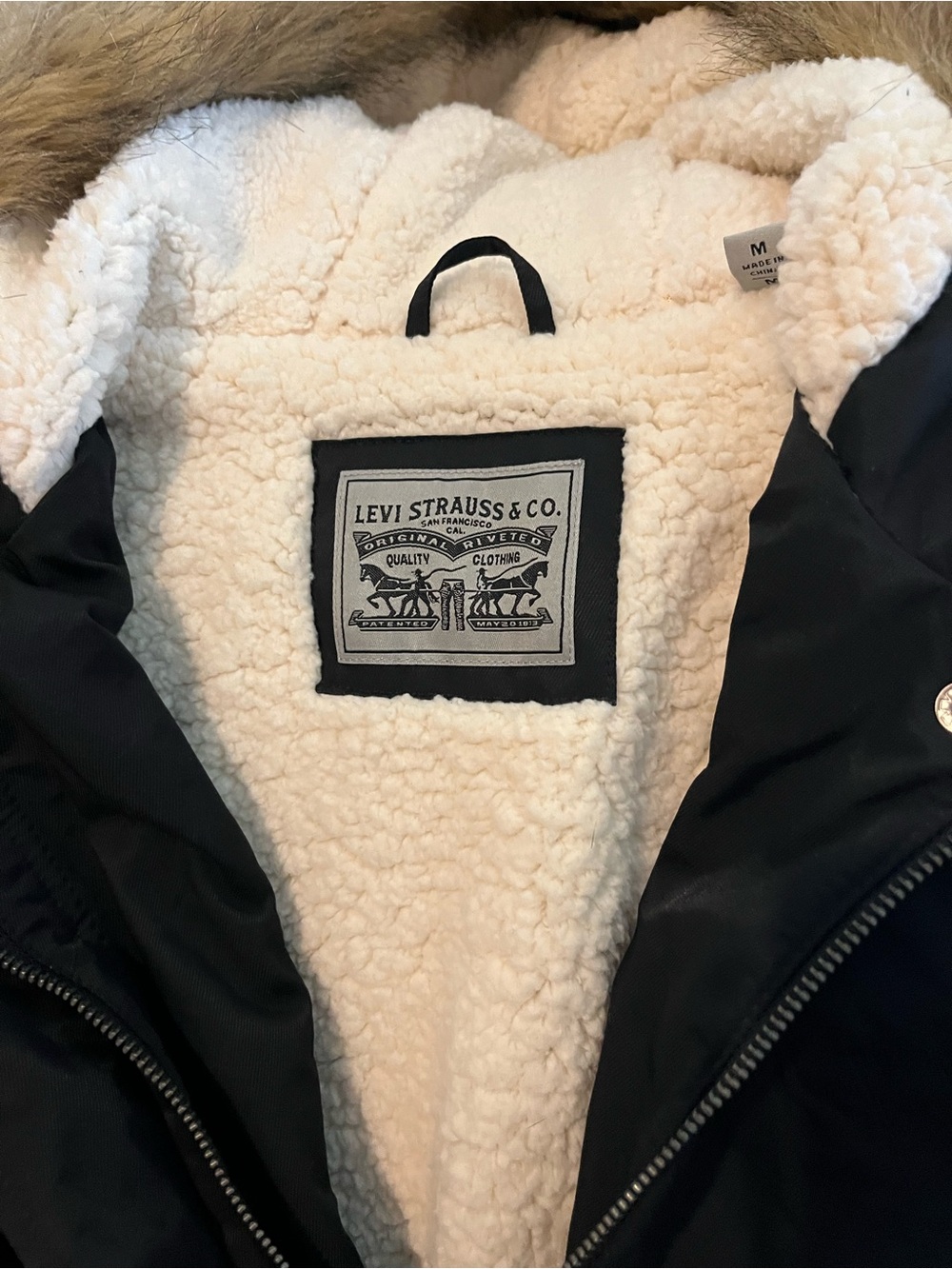 Levi's Kids Black Puffer Jacket with Cream Sherpa Lining